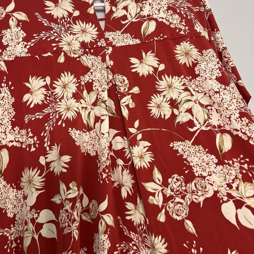 J Jill Floral T Shirt Dress Lounge Loungewear Casual Sz XL Red Stretch A line - Picture 11 of 13